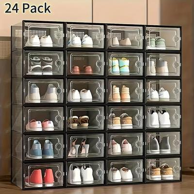 Scatola per Scarpe Modulare Salvaspazio di Grande Capacità, 6 Pezzi, Plastica Trasparente Impilabile con Coperchio, Scatola Espositore per Sneaker, B