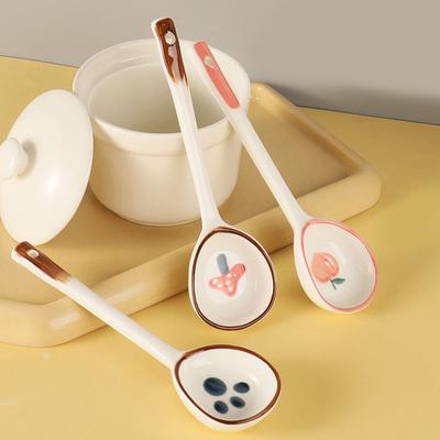 Ceramic Spoon Household Soup Special Round Head Soup Ladle Long Handle Tablespoons Dinner Service