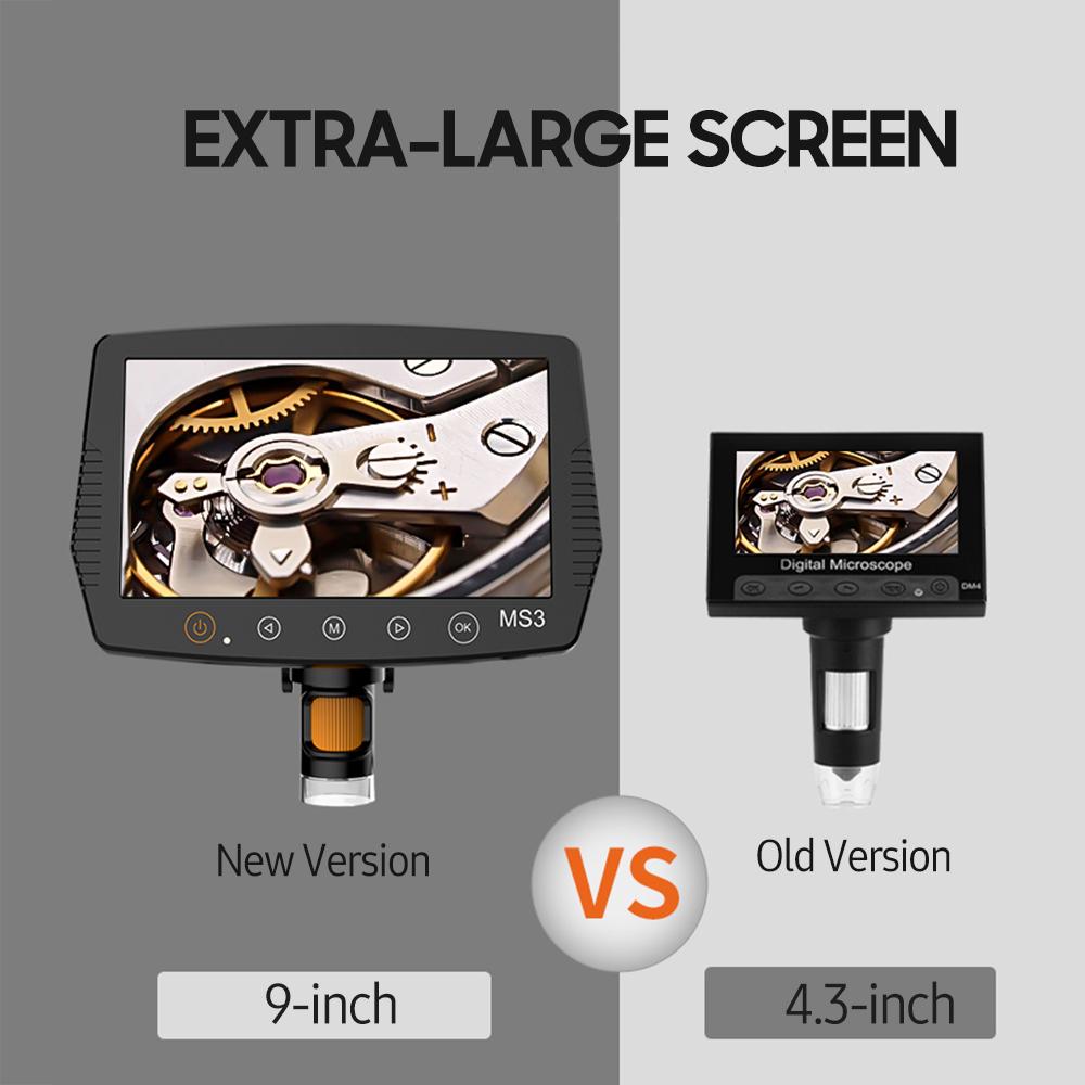 9-inch LCD Screen Video Microscope Support 32GB TF Card 1000X Microscope and Telescope 1080P with