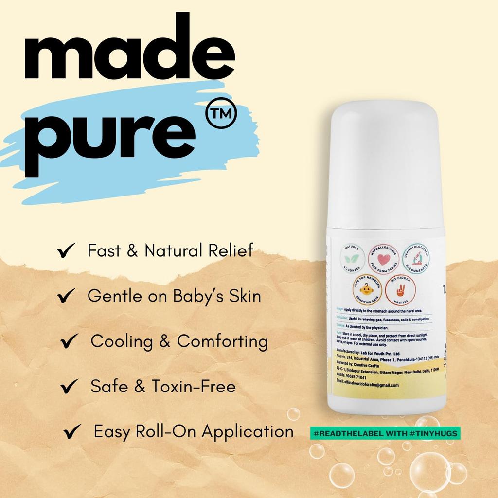 TinyHugs Tummy Roll On for Kids | Relieves Colic, Gas & Indigestion with the Ayurvedic Goodness of Natural Hing & Saunf | 40ml