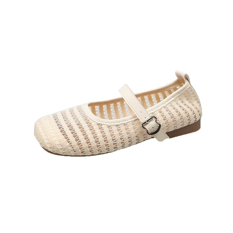 

Fashion Spring and Summer New Hollow Mesh Mary Jane Shoes Women s Flat Round Toe Breathable One Strap Soft Sole Shallow Single Shoes 40