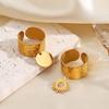 Stainless Steel Geometric Circular Wide Rings for Women Men Classic Sun Round Pendant Chunky Opening Rings Jewelry Accessories