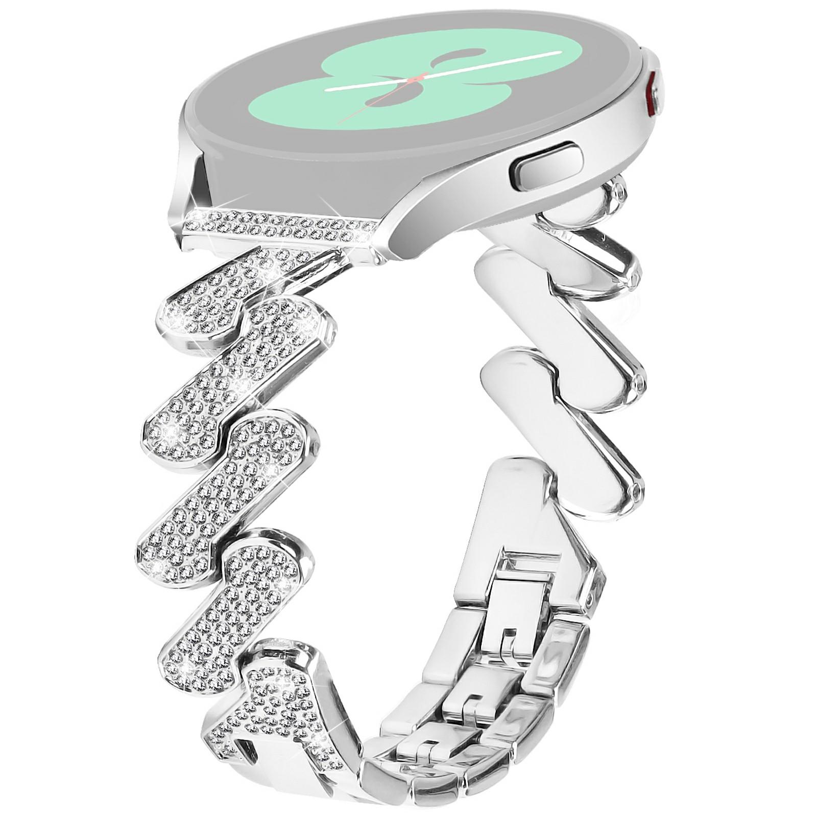 

For Samsung Galaxy Watch7 44mm/40mm Alloy Starp Bling Rhinestone Decor Watch Band Silver