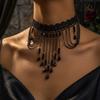Vintage MultiLayer Black Lace Tassel Pendant Necklace for Women Fashion Crystal Beaded Choker Necklace Jewelry Gifts