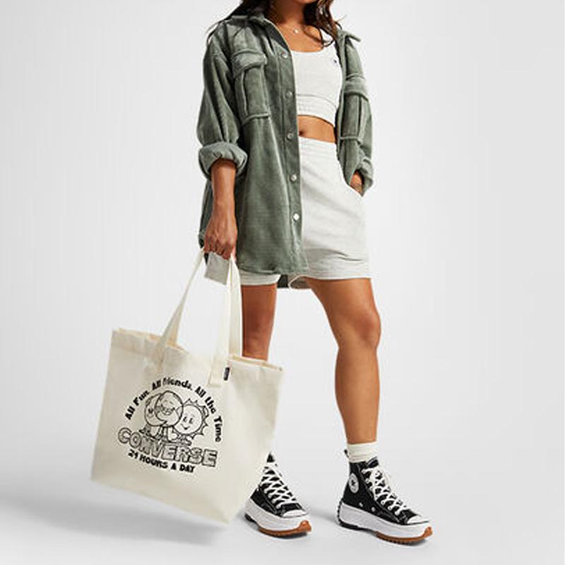 New Converse Polyester Tote Bag, Shopping Bag, Shoulder Bag, Handbag Regular Unisex Ecru 10025535-A01