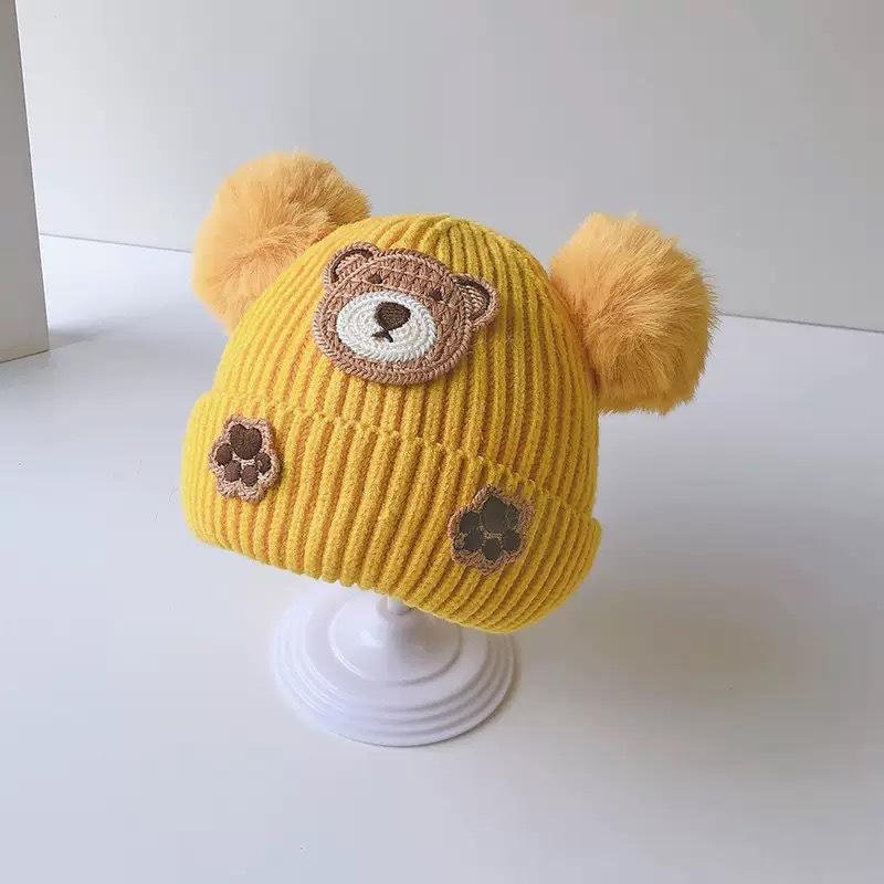 Baby Hat Winter Cute Cartoon Double Ball Wool Hat Boys and Girls Baby Ear Protector Knitted Hat Children's Pullover Hat
