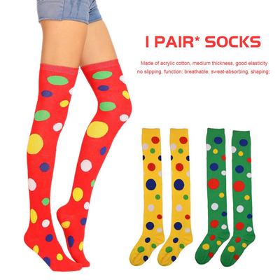 Knee-High-Socks 6 Pairs Cosplay Polka Dot Clown Colorful Thigh-High-Socks for Women Christmas Gift