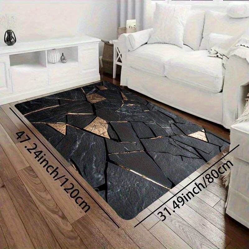Elegant Black and Golden Marble Design Non-Slip Floor Mat Washable Decorative Area Rug for Bathroom Kitchen Living Room