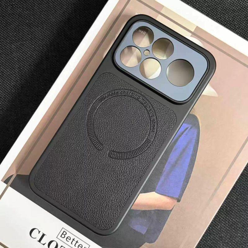 Magnetic Case For Xiaomi POCO F8 Ultra Case Matte PU Leather Pattern Electroplated PC Hard Cover Lightweight Dustproof Bumper
