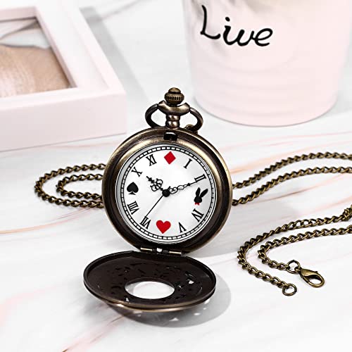 Cute Alice in Wonderland skeleton pocket watch, antique Roman analog, waterproof with lid, pendant watch, women's necklace, retro fashion accessory, p