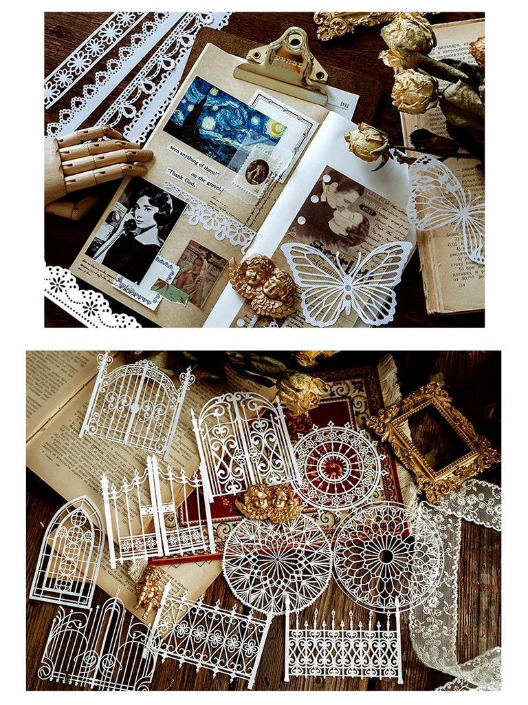 8 Styles Momo Hollow Lace Paper - Alice's Tea Party Scrapbook Diary Decorative Base Paper