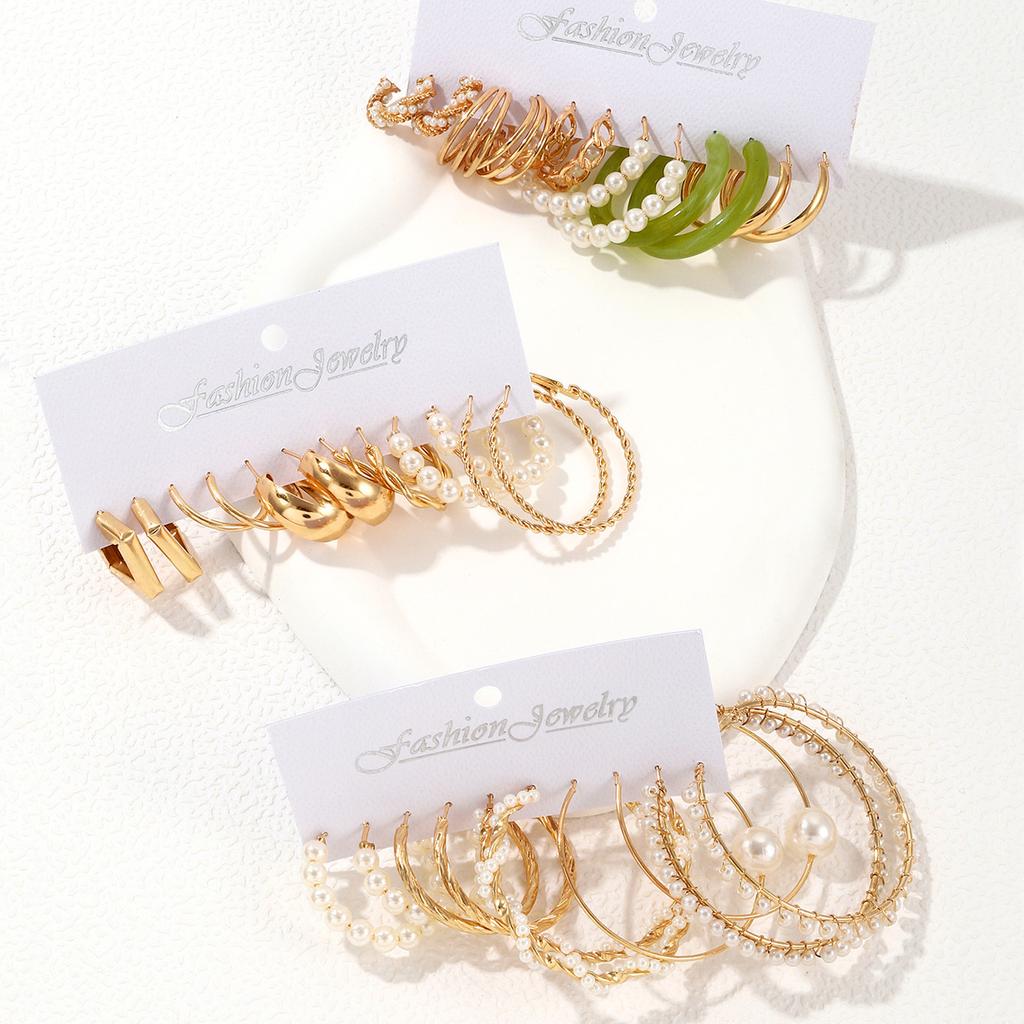 Elegant Imitation Zircon Big Hoop Earrings Fashion Geometric Thick Block Earring Set Women's Vintage Summer Party Zircon