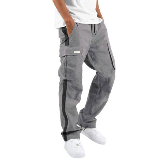 Men Pants with Multi Pockets Drawstring Elastic Waist Wide Leg Loose Cargo