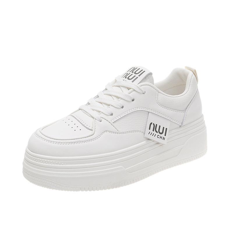 Leather Little White Shoes Spring New Thick-soled Heightening Board Shoes Versatile Casual Shoes Women's Sports Shoes Single Shoes