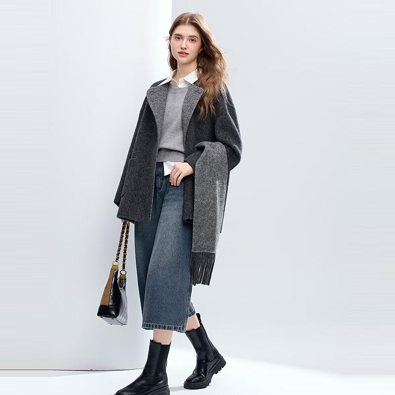 BETU Women's Elegant Wool Blend Coat with Scarf