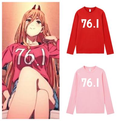 Anime Chainsaw Man Power Cosplay 76.1 Words Printing Červená trička s dlouhým rukávem Kostýmy