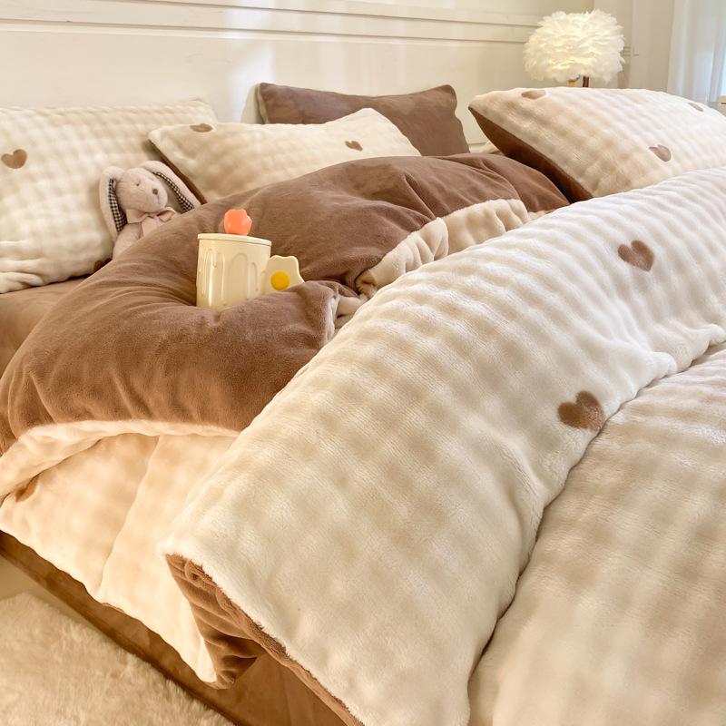 2025 Winter Fleece-Lined Velvet Bed Set: Thick Double-Sided Sheet & Duvet Cover, Dorm/Solo 3-Piece