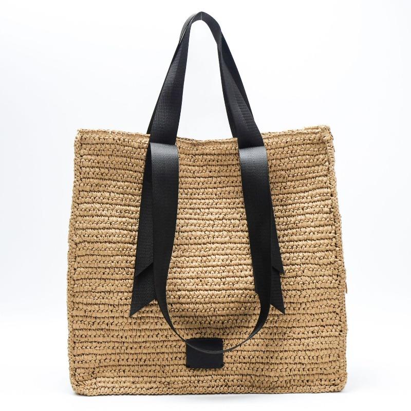 

New shoulder retro straw bag handwoven bag webbing handle large capacity vacation tote beach bag Magnetic buckle хаки