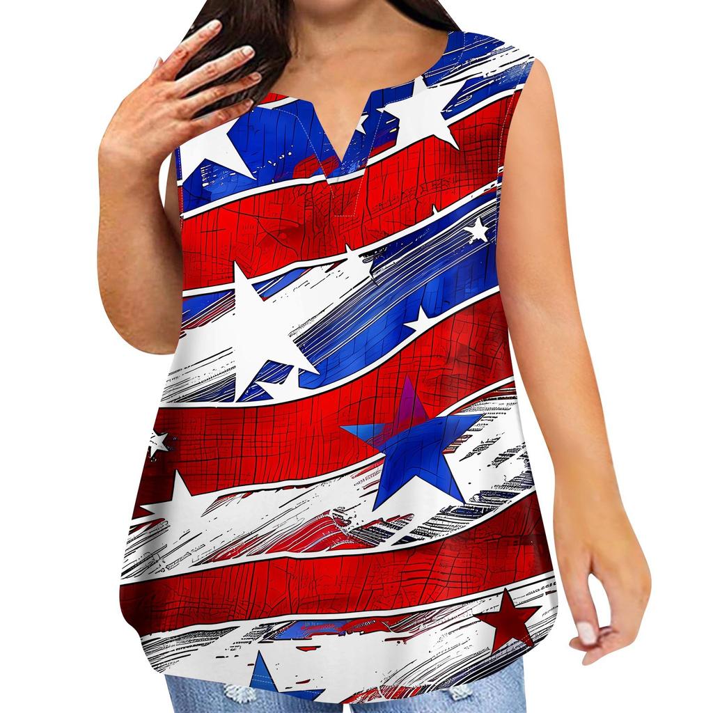 Women's Fashion Casual Large Size V-Neck Sleeveless Vest Printed T-Shirt Top