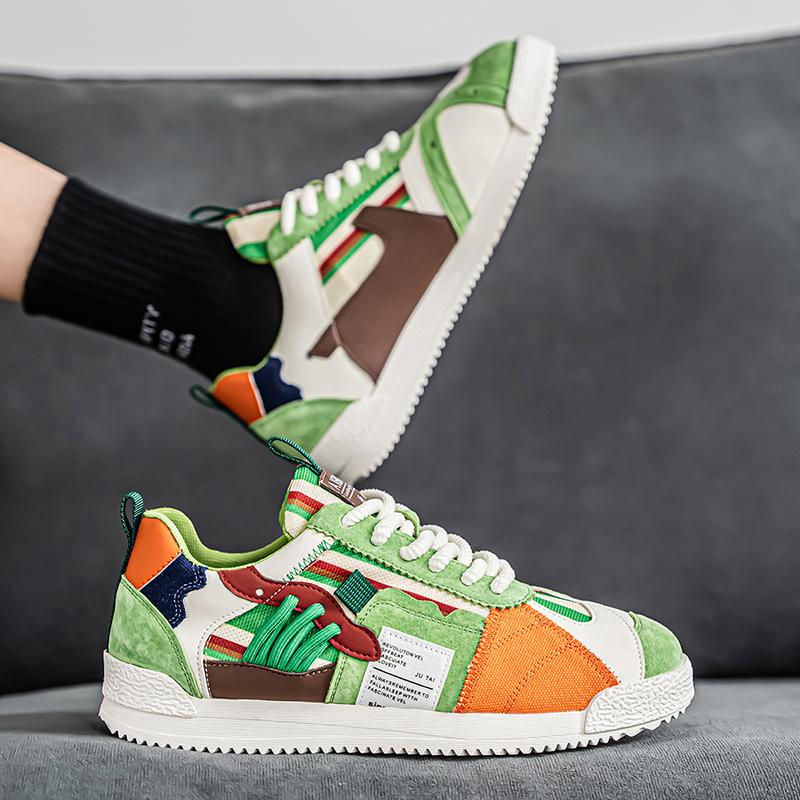 Trend Green Casual Sneaker Man Personality Patchwork Designer Men's Shoes Comfort Lace-up Flat Skateboard Shoes Men Casual Shoes