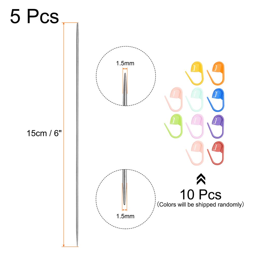 5Pcs Knitting Needle Size US 1.2-5mm Length Stainless Steel Double Pointed Sweater Stitching Needles w 10 Colorful Stitch Marker
