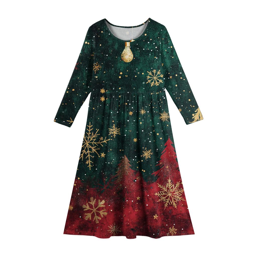Девичье платье макси - Платье с длинным рукавом и карманом на Рождество