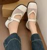 Fashion 2025 Summer Breathable Mesh Hollow Mules Slippers Women Square Head Mary Jane Shoes Women Chunky Heels Square Head Half Slippers