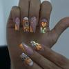 Sweet Orange & Black Bear Nail Set: 24 Removable Fashionable Nails for a Spicy, Cute Look