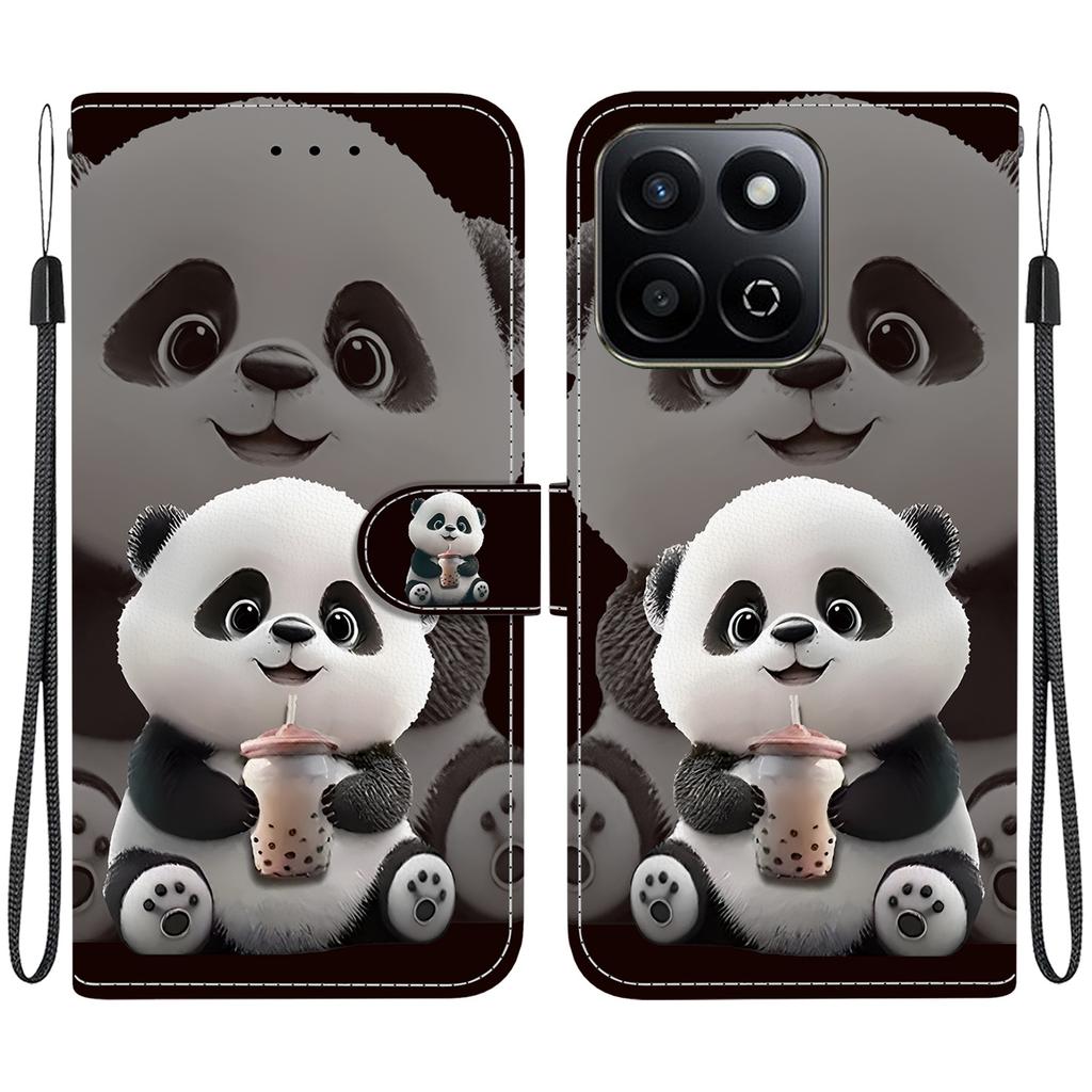 Handmade PU Leather Flip Case for Honor X7c Anti-Slip Shockproof Cover with Wrist Strap & Heart/Rose Cat Designs