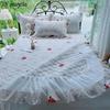 European Style Cotton Floral Wrap Around Ruffle Lace Bed Skirt Sheet Pillowcase Thickened Bed Cover Cotton Quilted Bedspread #/