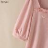 ZANZEA Women Elegant Casual Square Collar Summer Half Sleeve Blouse