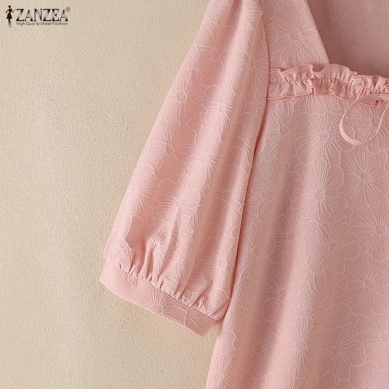 ZANZEA Women Elegant Casual Square Collar Summer Half Sleeve Blouse