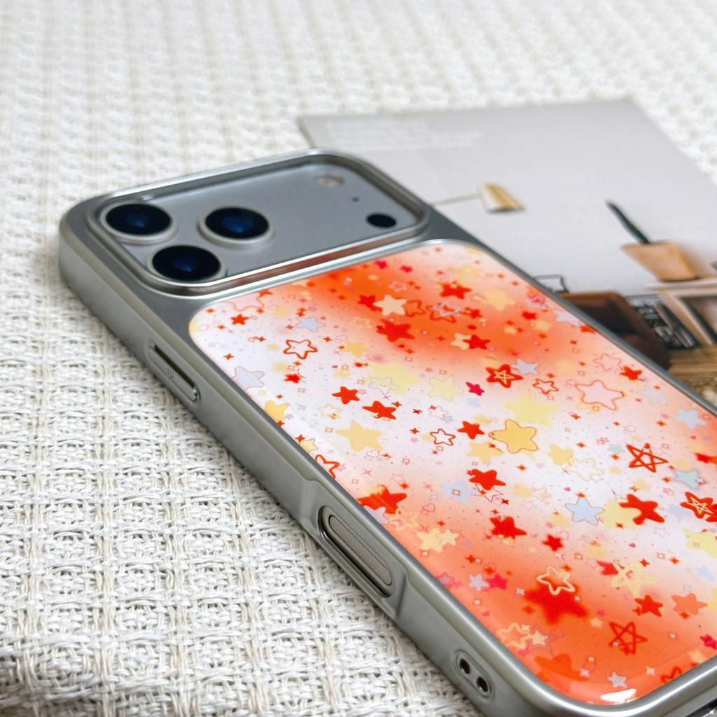 Orange smudged stars, suitable for Apple 17Promax mobile phone case IP16 Epoxy water condensation 15 Korean wind 14 large holes 13