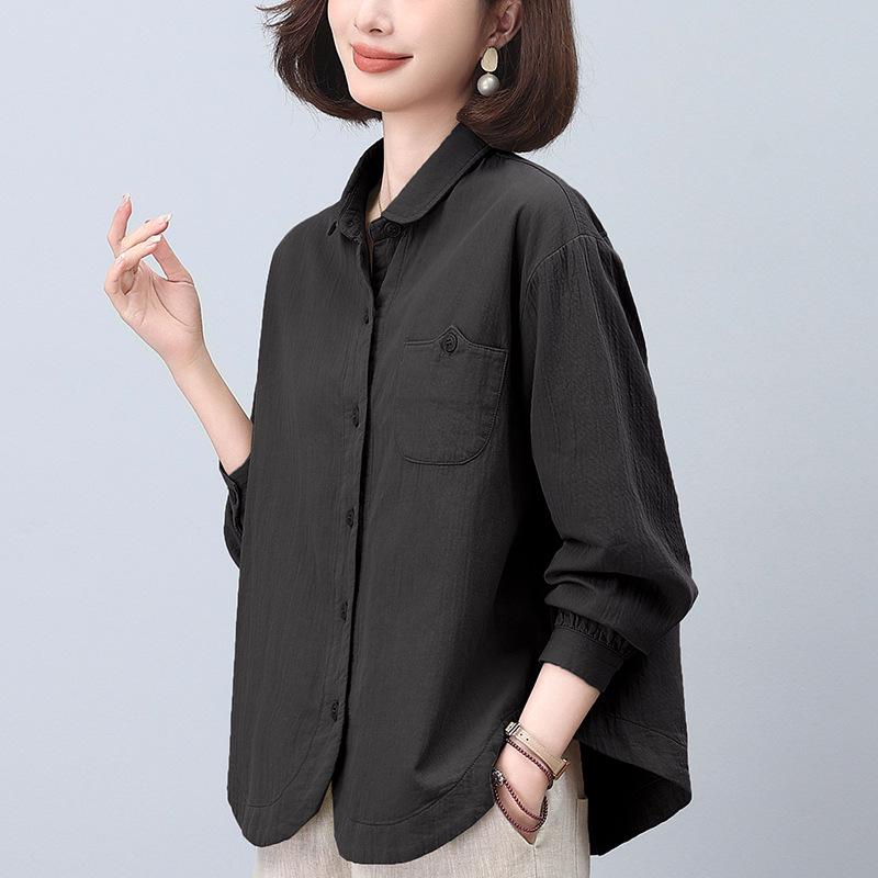 

Мамина женская весенняя куртка-блузка из чистого хлопка - стиль 2024 L suitable for 115-130 jin чёрный