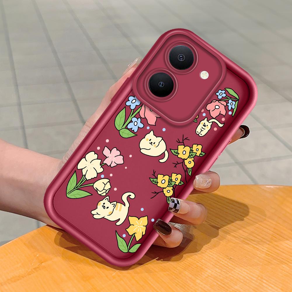 Soft Silicone Square Ladder Printing Pattern Phone Casing Full Cover Camera Shockproof Protection Rubber Case for Vivo