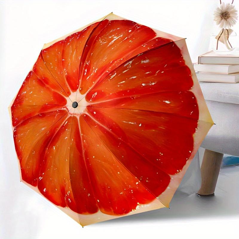 

1pc Blood Orange Pattern Auto Folding Umbrella - Portable Foldable Design with 8 Ribs, Durable Plastic & Iron Frame, Casual Ou Iron&8K