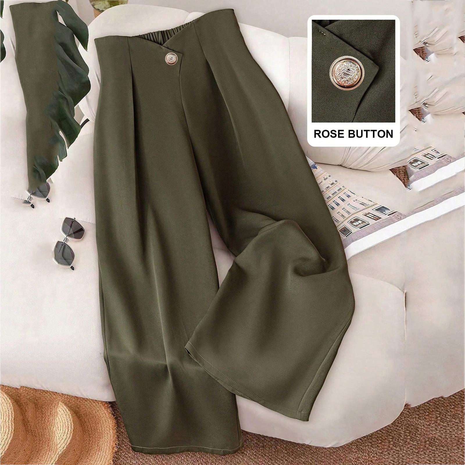 Women s Casual And Stylish Color Button Wide,leg Trousers M