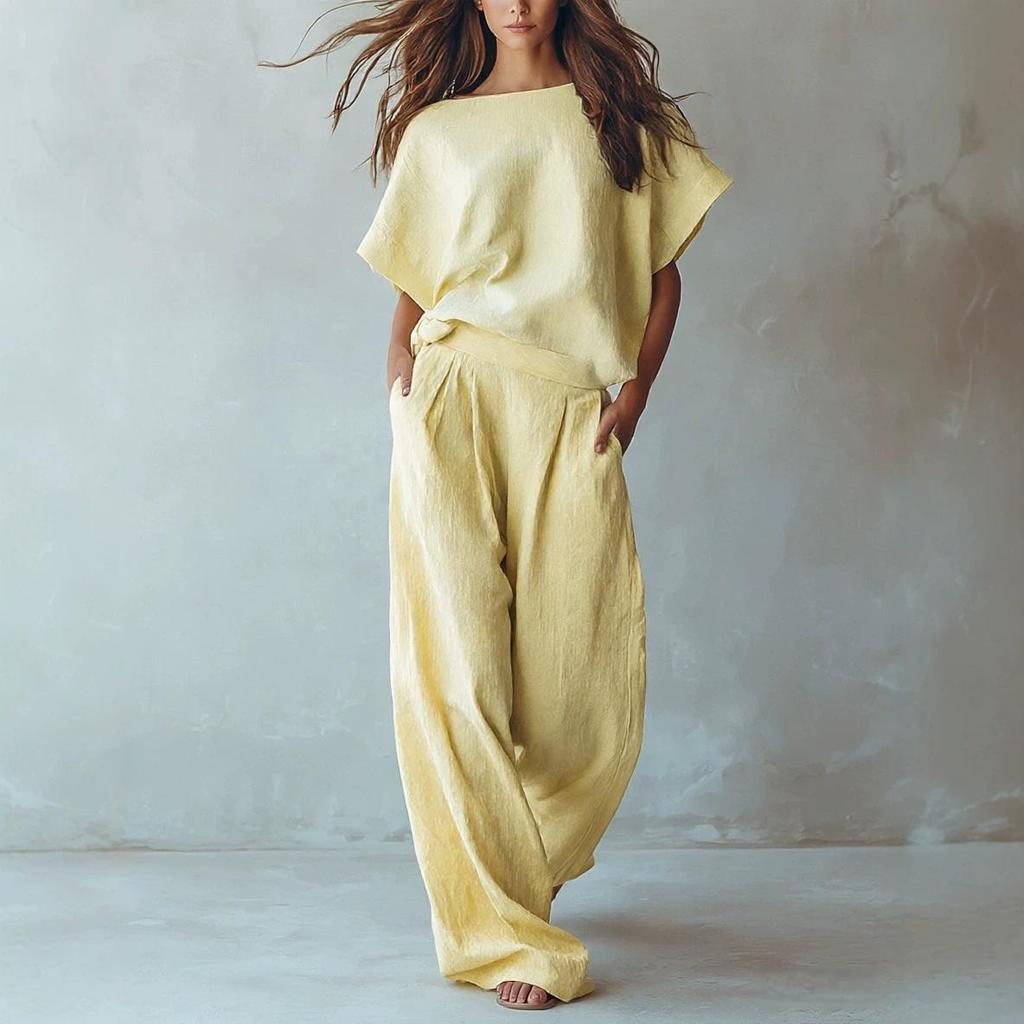 Women's 2026 Summer European & American Casual Linen Suit - Loose Drape Two-Piece Set