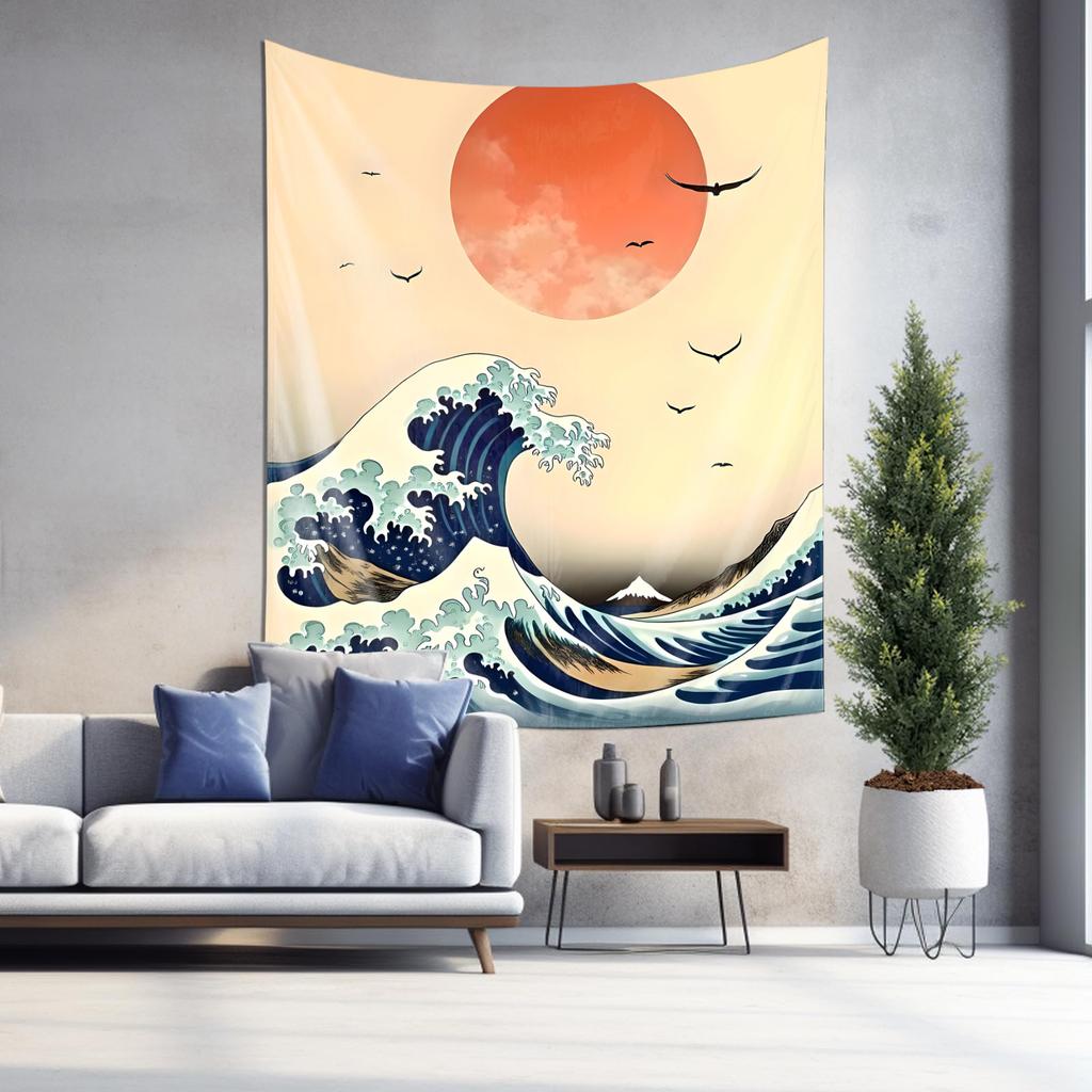 Japanische Traditionelle Kunst Kanagawa Surfthema Wandteppich Heimdekoration Wandbehang