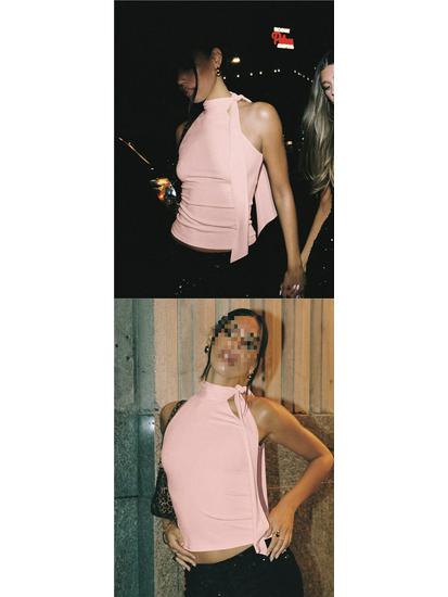 Summer Sleeveless Halter Strap Backless Crop Top for Women