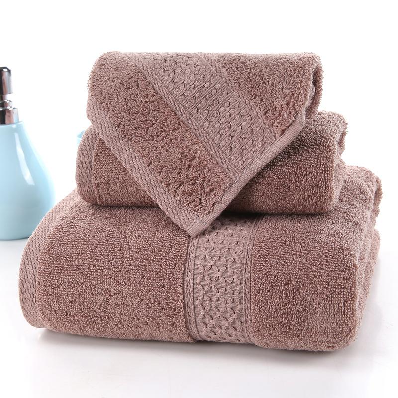 Long-staple cotton solid color jacquard three-piece set towel bath towel square towel six-piece set water absorption 34*34 [square towel] темно-коричневого