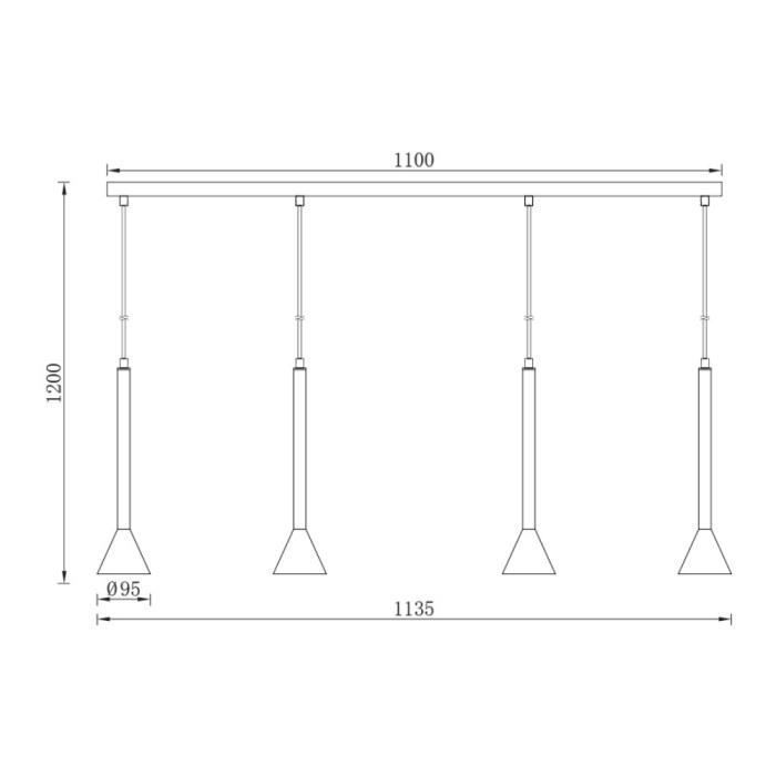 Rail de suspension décoratif 4x10W métal noir 4xGU10 Long 1100mm