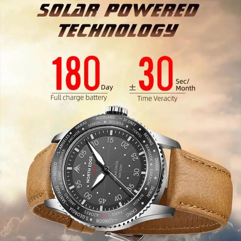 NORTH EDGE MACH Solar Power Quartz Watch Men Waterproof 50M Men's Pilot Sports Wristwatches Luminous Enviormentally Clock