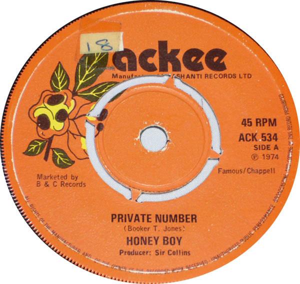 

7-дюймовая пластинка HONEY BOY Private Number 12 Version ACK534 ACKEE 1974 UK Регги Ска Даб Б/У