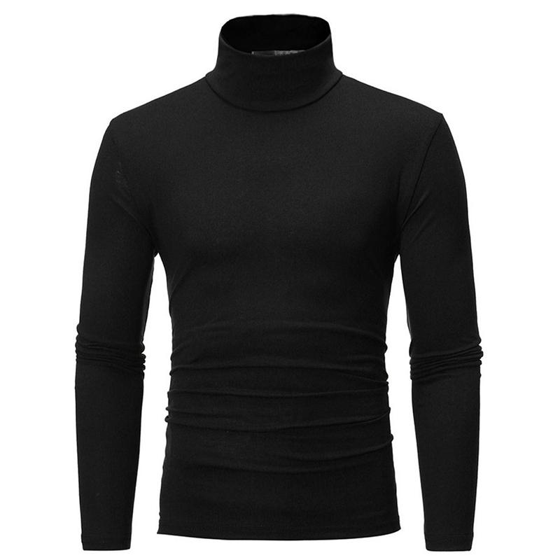 

Весенне-осенняя мужская рубашка-стойка с зауженным кроем, футболка с высоким воротом и длинными рукавами, повседневный универсальный однотонный пуловер S чёрный