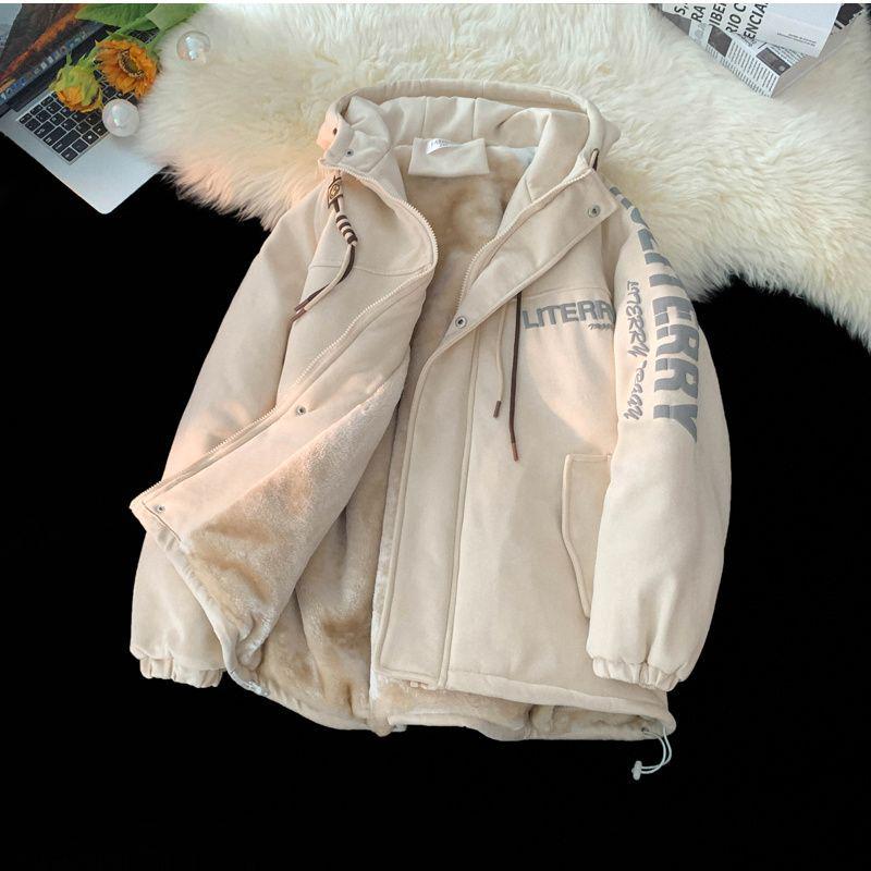 Women's Winter Fleece-Lined Cotton Jacket - Suede, Loose Fit, Y2K Style