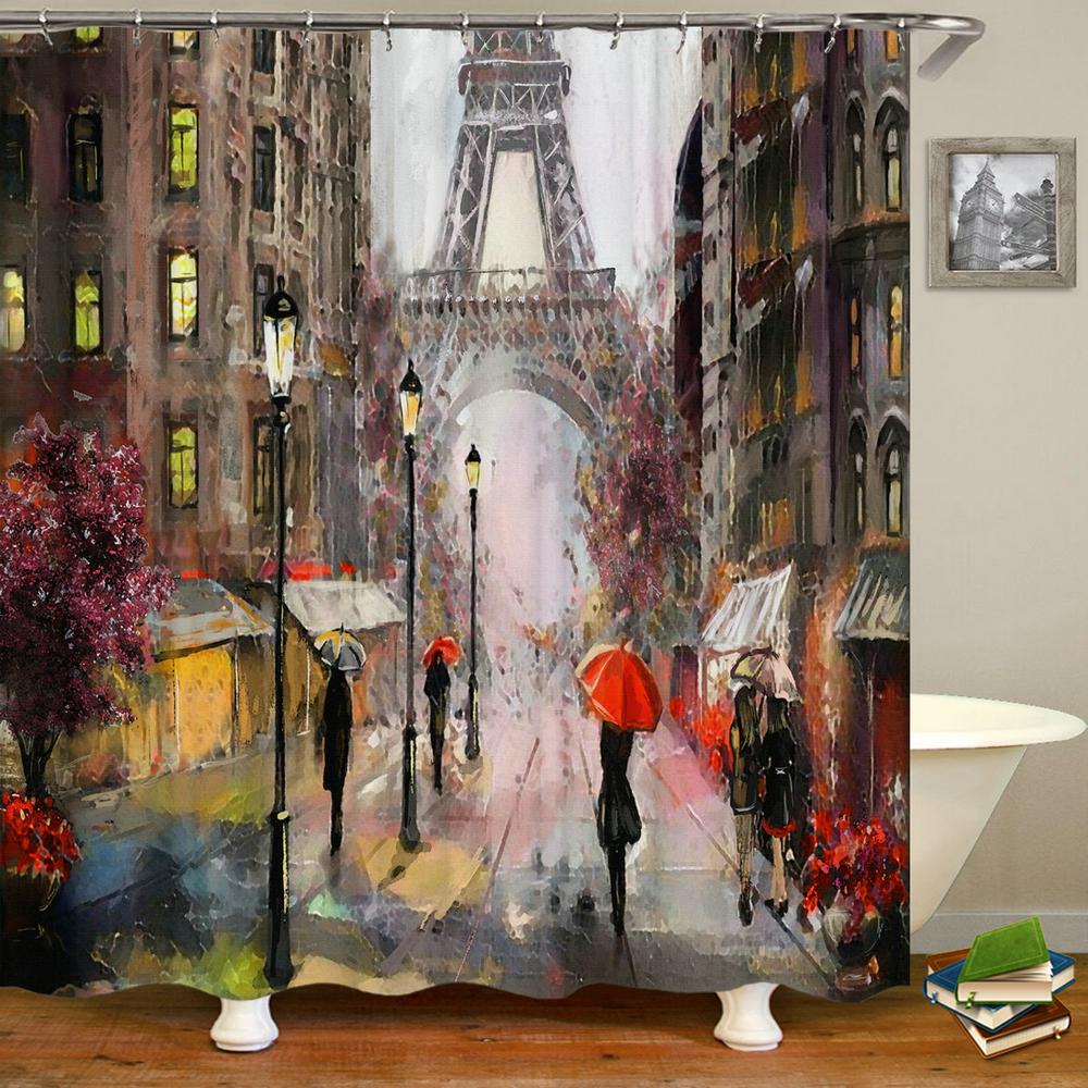 

Парижская башня Парижский пейзаж Шторы для душа для ванной Водонепроницаемая занавеска для ванной Полиэфирная ткань Занавеска для ванны 180*180 см 90x180cm