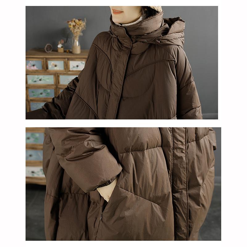 Winter Schwarzer Kapuzenparka Daunenjacke Damen Locker Übergroß Dick Warm Taschen Pufferjacke Damen Lang Oberbekleidung