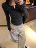 Floral Print Slim Fit Henley Collar Long Sleeve Top for Women - Autumn/Winter Waist-Cinched Base Layer
