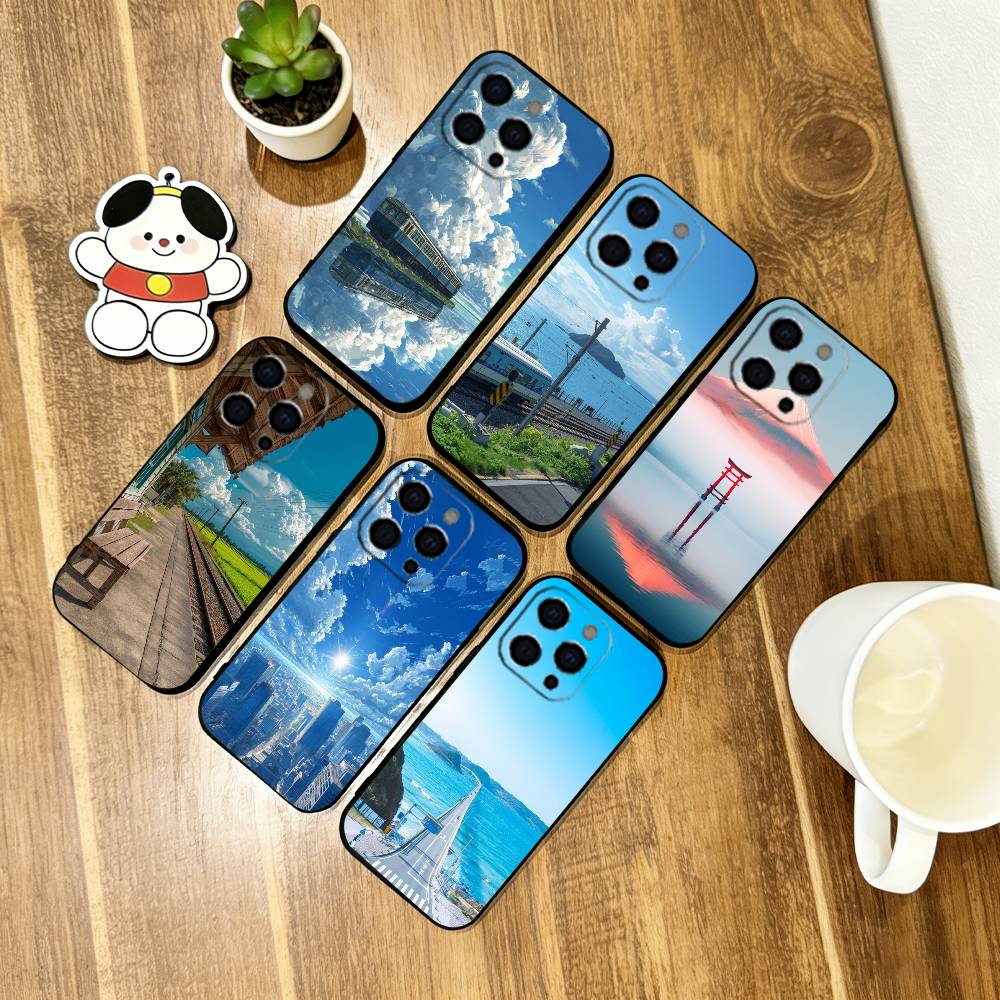 Japanese Landscape Artwork Phone Case Soft Silicone black For IPhone 17 16 15 14 13 12 11 X XR Plus Pro Max Plus